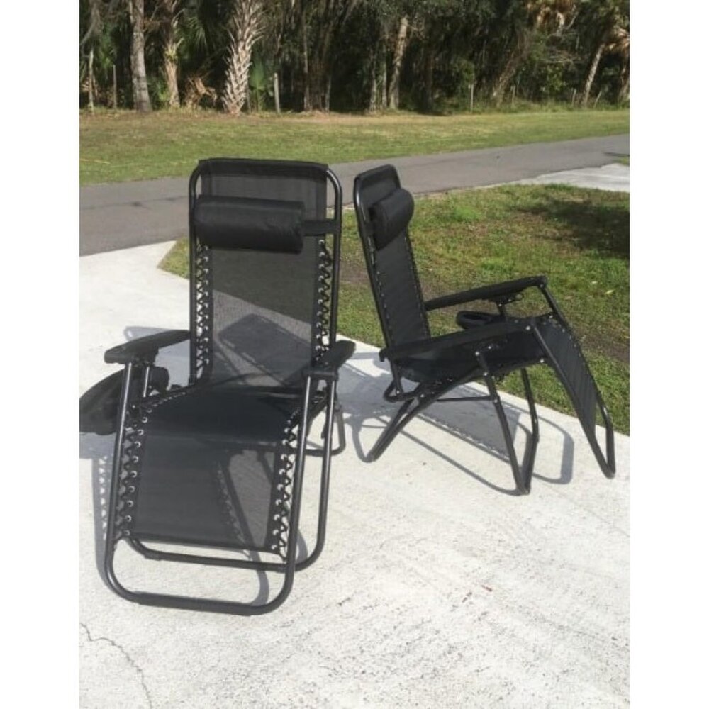 Zero Gravity Lawn Lounge Chairs Set of 2 with Pillow and Cup Holder